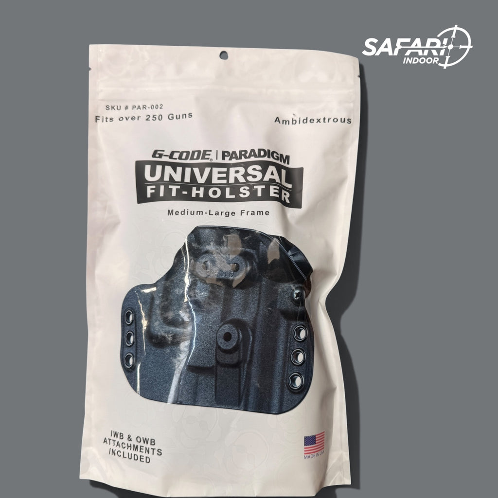 FUNDA HOLSTER UNIVERSAL PARA PISTOLA / FRAME MEDIANO Y LARGO / AMBIDIESTRA / INTERNA Y EXTERNA.