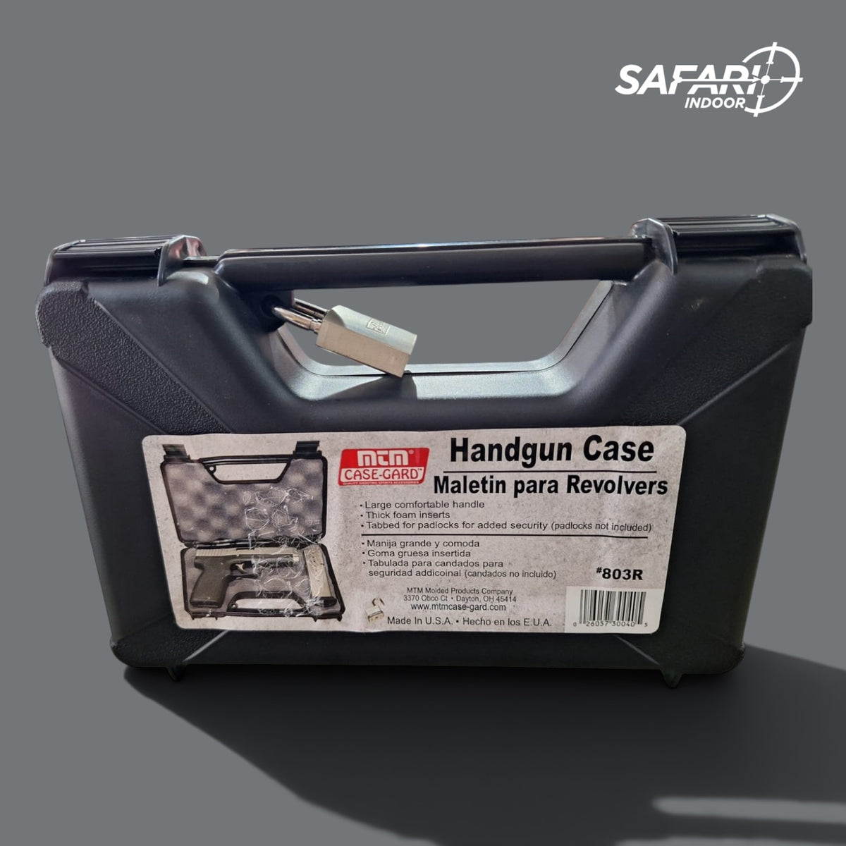ESTUCHE RIGIDO MTM PARA UNA PISTOLA / CON PORTA CANDADO / ESPUMA PROTECTORA