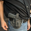 FUNDA HOLSTER UNIVERSAL PARA PISTOLA / FRAME MEDIANO Y LARGO / AMBIDIESTRA / INTERNA Y EXTERNA.