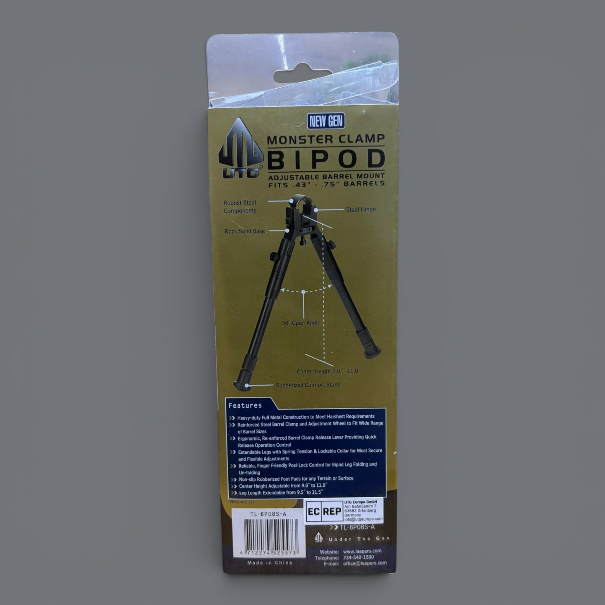 Bípode Con Abrazadera Utg® Pata De Goma, Retráctil