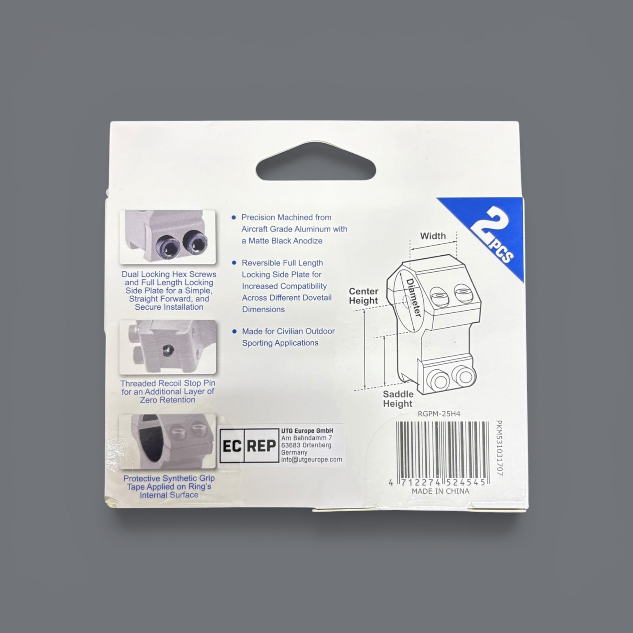 Anilletas Utg, 2 Piezas, 1", Alta, Dovetail, Aluminio