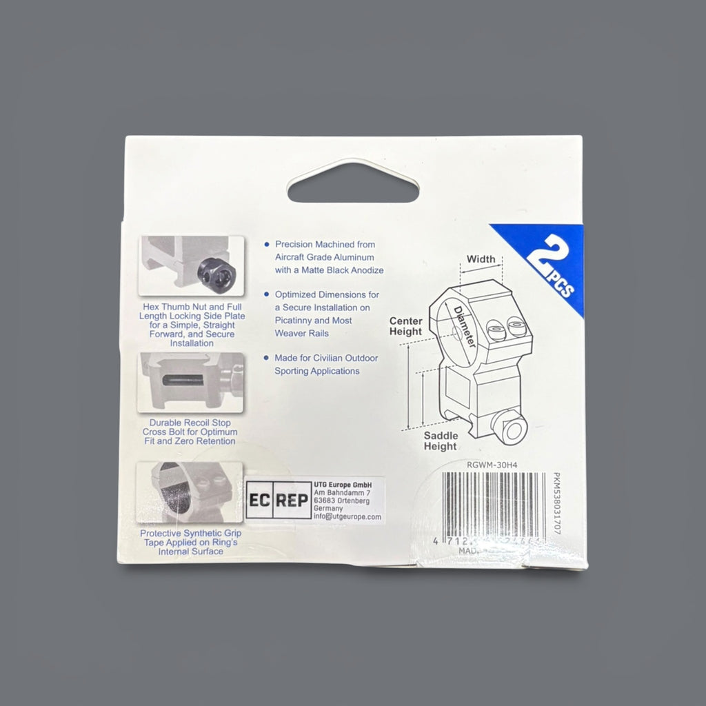 Anilletas Picatinny 30 Mm Utg, Picatinny/weaver Rgwm-30h4