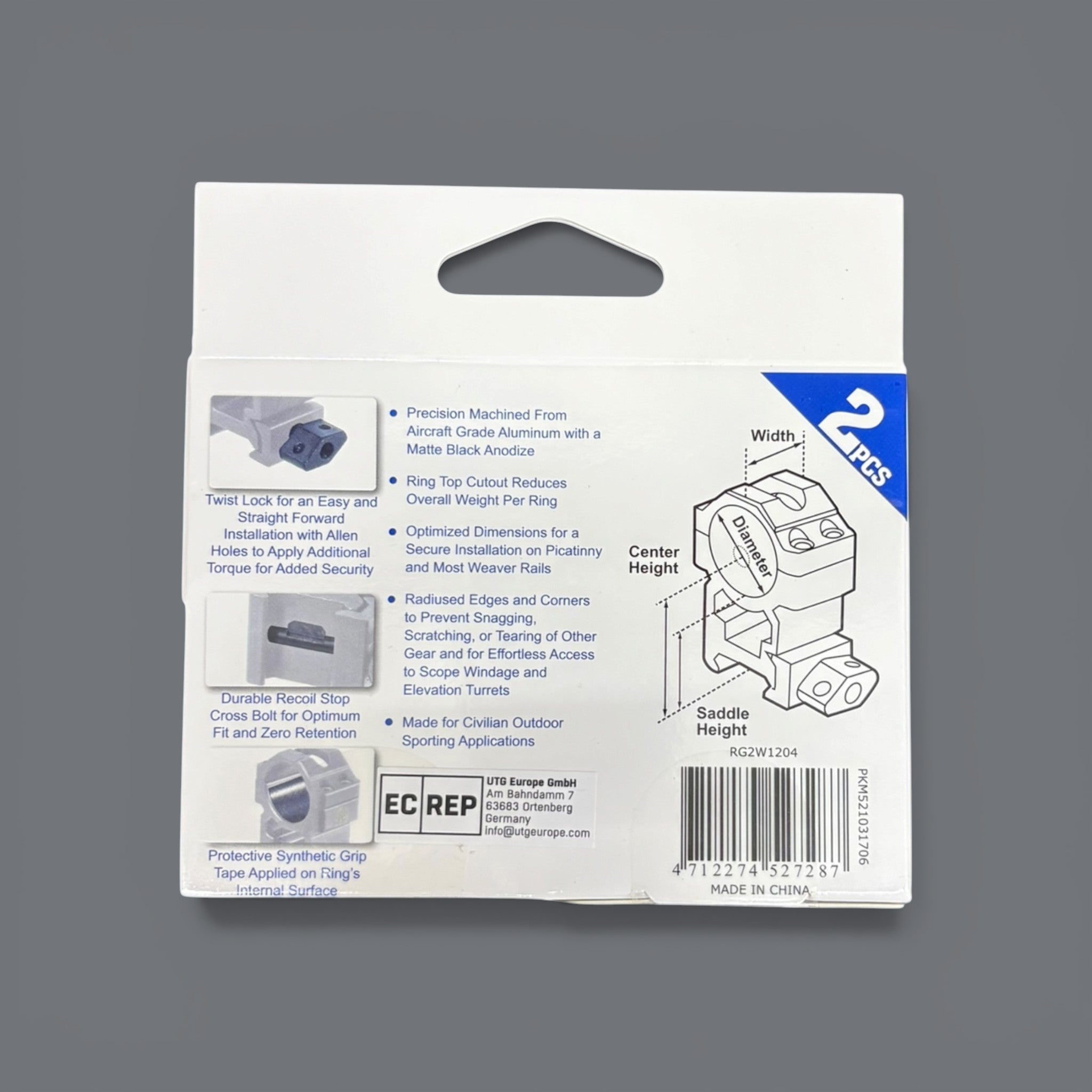 Anilletas Utg, 22mm, 1 Perfil Alto, Picatinny, Rg2w1204